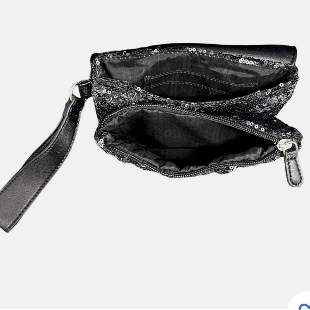 Jennifer Lopez Black/Silver Sequin Women's Fold Over Clutch JLO Y2K Wristlet - Picture 4 of 10